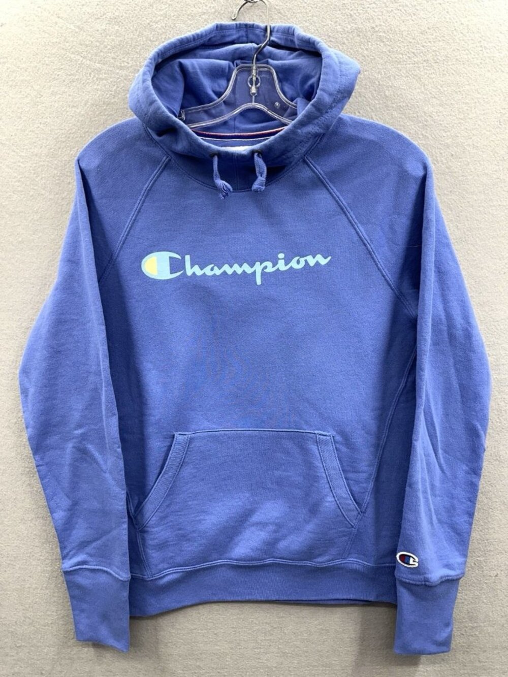 Champion Hoodie Womens S Blue Powerblend Script Logo Raglan Sleeve Sweatshirt